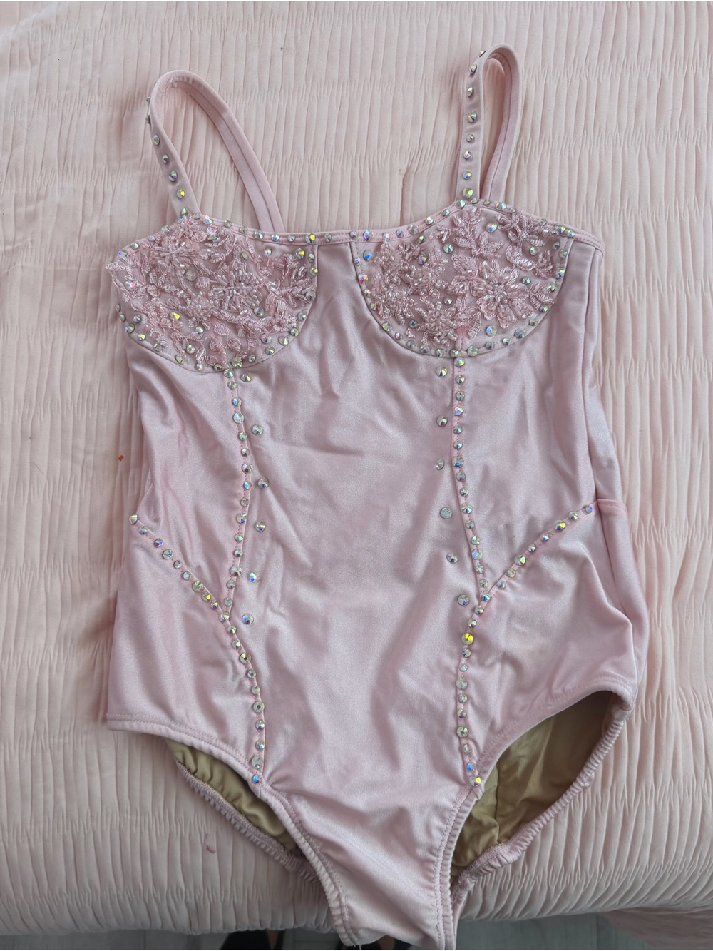 Girls' Pink Embellished One-Piece